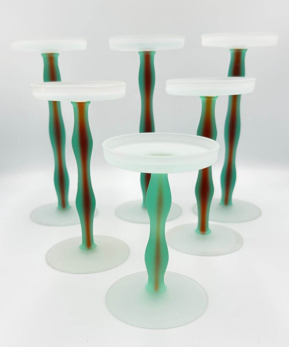 Postmodern Orrefors "Celeste" Candle Holders by Anne Nilsson Squiggle 6pc Set